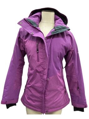 Rossignol Ski Jacket Women Large Pink Fuchia Hooded Colorblock Winter Coat